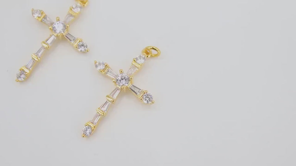 Gold Cubic Zirconia Cross, CZ Pave Cross for Necklaces #513, Crucifix 21 x 32 mm Religious Rosary Jewelry