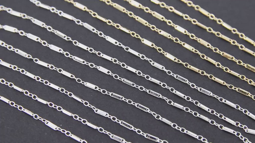 14 K Gold Filled Bar Jewelry Chains, 14 20 Gold CH# 821, 925 Sterling Silver 5 mm Bars and Rolo CH# 721