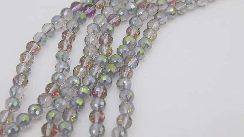 Faceted Pink Gray Round Crystal Beads, Shimmery Faceted AB Glass Jewelry Beads BS #91, sizes 8 mm 22 inch Strands