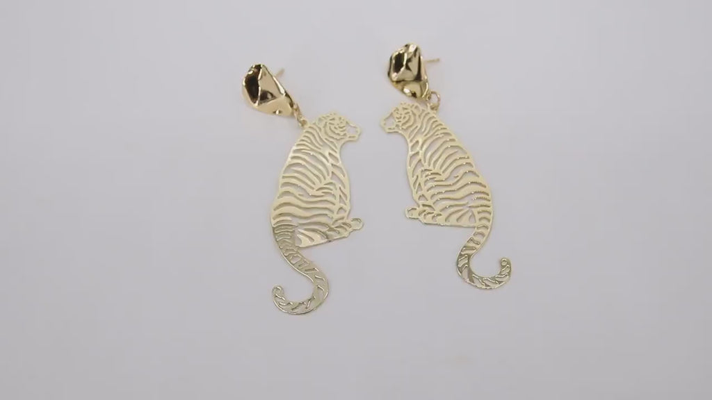 Gold Tiger Body Earrings, Gold Wavy Stud AG #2405, Dangle LSU Gameday Jewelry
