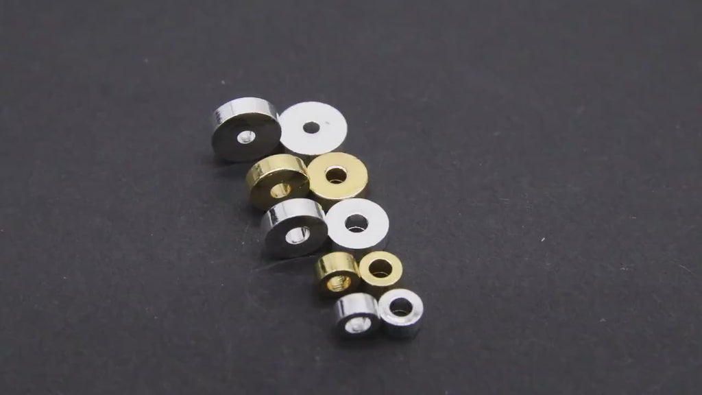 Gold Drum Beads, 4 mm 6 mm or 8 mm Washer Bead # 15, Short Round Bright Silver Rondelle Cylinder