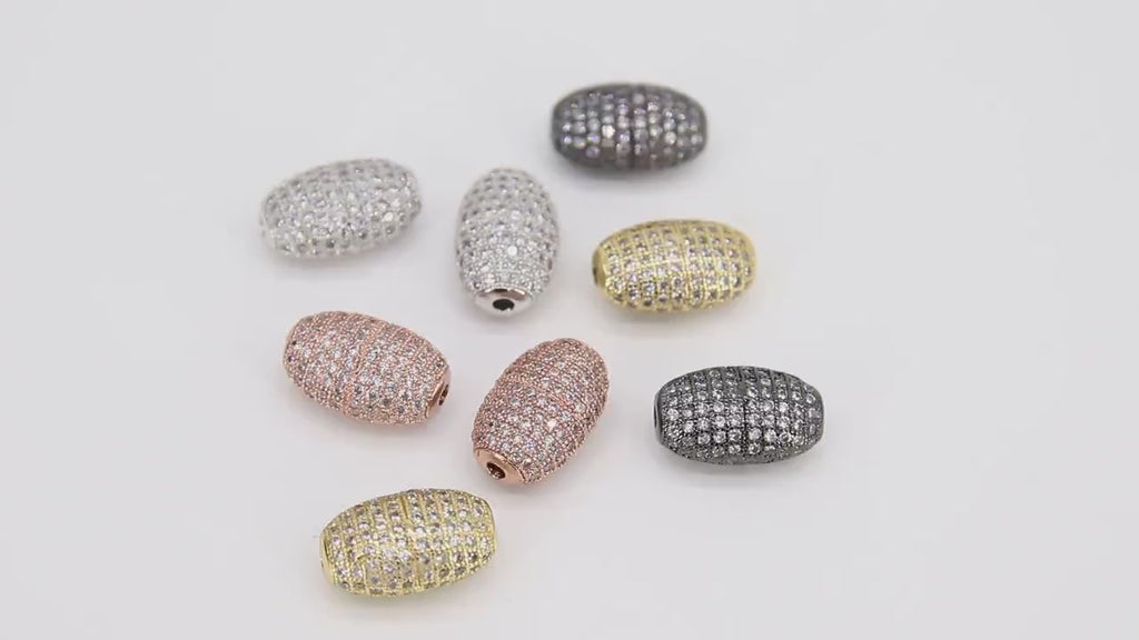 CZ Pave Oval Beads, Oblong Fancy Lined #200, Long Dainty Delicate Egg Flat Beads