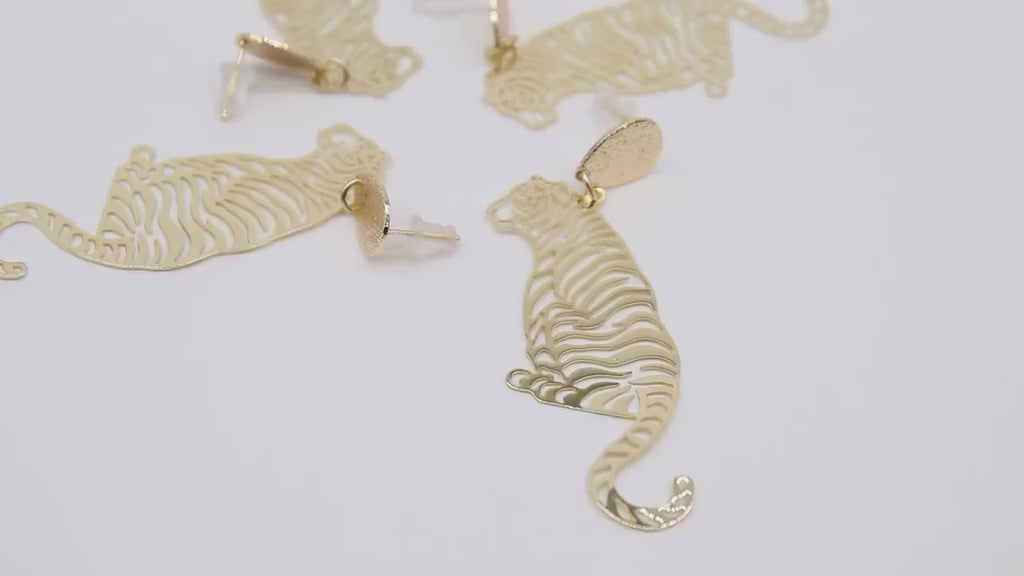 Gold Tiger Body Earrings, Gold Teardrop Studs AG #2408, Dangle LSU Gameday Jewelry