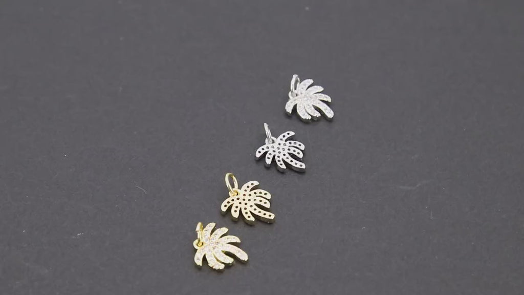 Silver Palm Tree Charms, CZ Micro Pave Tiny Coconut Tree Charms #321, Cubic Zirconia 10 x 12 mm Gold and Silver
