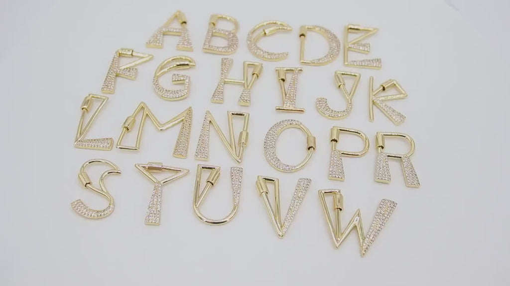 CZ Micro Pave Letter Screw Clasps, Large Gold Connector Links, Jewelry Carabiner Letters for Necklace #2603