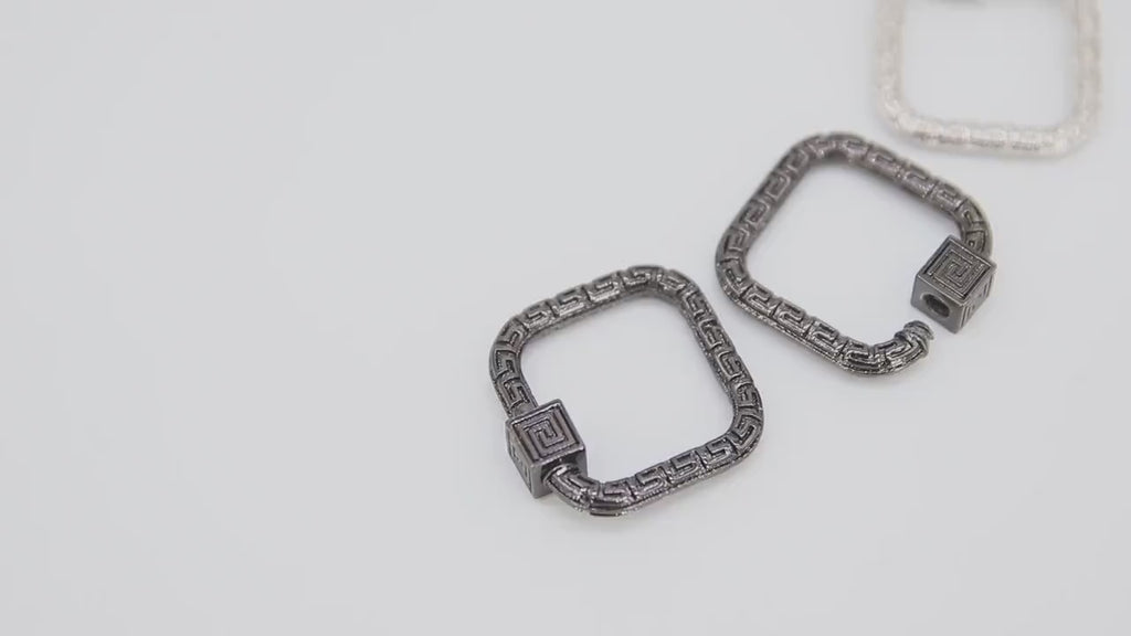 Gold Square Screw Clasps, Silver Textured Scroll Interlocking Necklace Connectors # 2633, Black Screw Clasp Carabiner