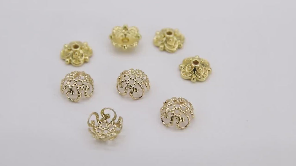 Gold Bead Caps, Bead End Caps, 8 mm End Cap Styles #3412