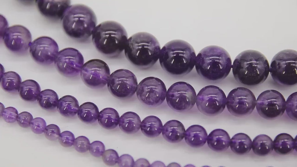 Natural Amethyst Beads, Smooth Round Purple Beads BS #49, sizes 4 mm 6 mm 8mm