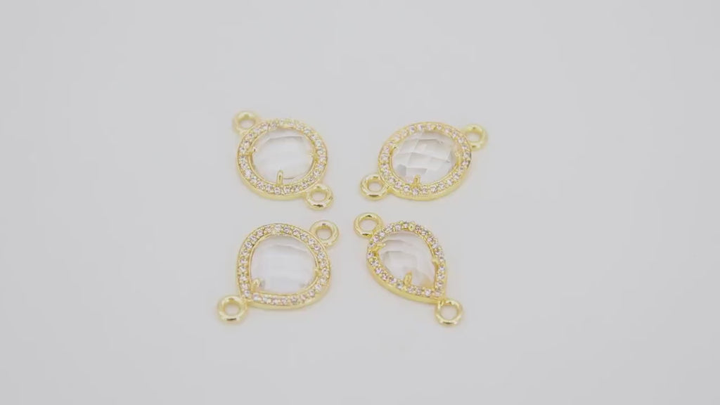 CZ Pave Clear Crystal Quartz Connectors, April Faceted Birthstone, Bridesmaids Jewelry #782