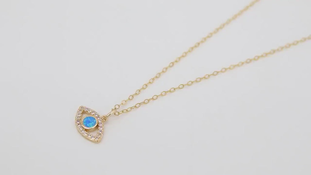 14 K Gold Filled Evil Eye Dainty Necklace, Clear Eye Cable Necklace, CZ Turquoise Blue Turkish Greek Evil Eye
