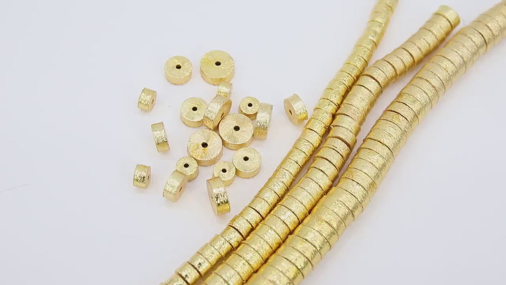 Brushed Gold Drum Beads, 6 mm 8 mm 10 mm in 3 mm Wide Barrel Bead #3118, Short Round Rondelle Cylinder