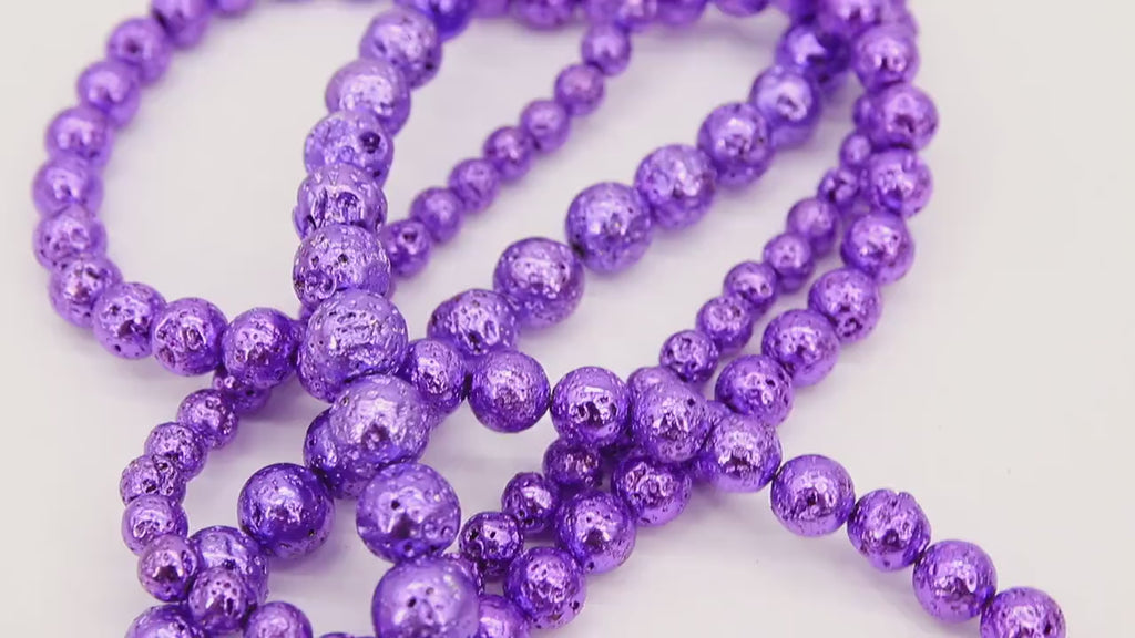 Purple Plated Lava Rock Beads, Metallic Textured Mardi Gras Beads BS #182, LSU Jewelry sizes 6 mm 8 mm 10 mm in 15.4 inch Strands