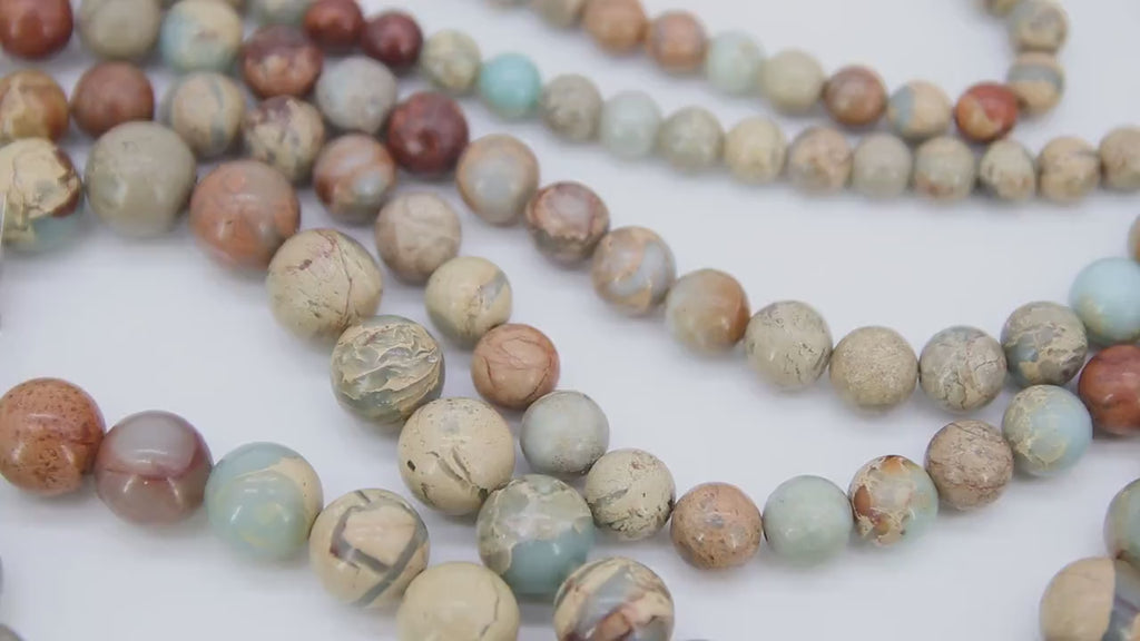 Natural African Blue Turquoise Opal Beads, Beige and Cream Round Jasper Beads BS #15, sizes  6mm 8mm 10mm 15.75 inch Strands