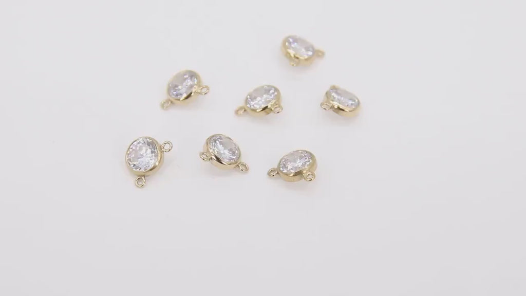 14 K Gold Filled Solitaire Connectors, 6 mm Cubic Zirconia Necklace Charms # 2807, Genuine 14 20 Gold CZ Links