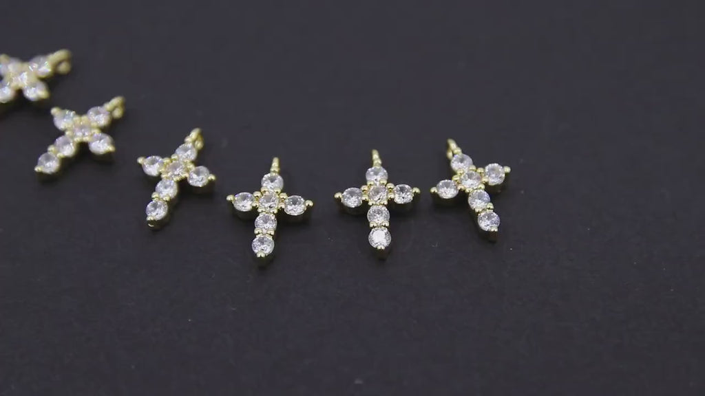 Gold CZ Cross Charms, Cubic Zirconia Cross Charms With Perpendicular Loops #2649, Lariat Cross Charms