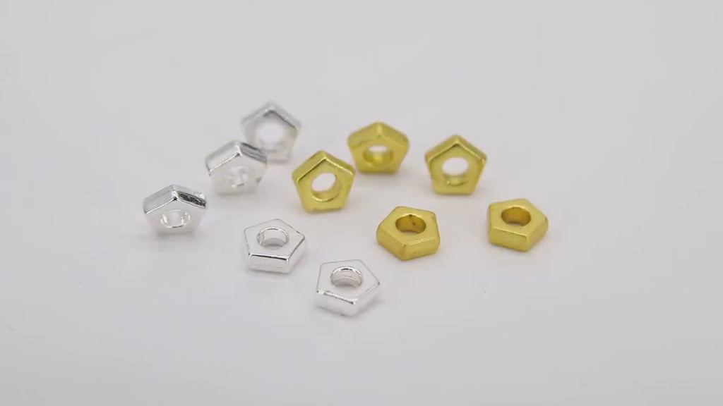 6 mm Round Rondelle Spacer Beads, 20 Pc Flat Hexagon Shaped #3399,  Geometric Gold or Silver Plated Copper Bead