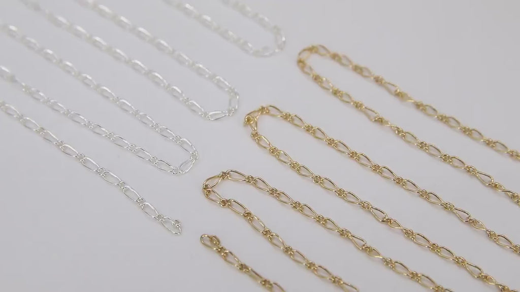 925 Sterling Silver Figaro Chains, 14 K Gold Filled 1.6 mm Unfinished 1/1 Figaro CH #848, By The Foot