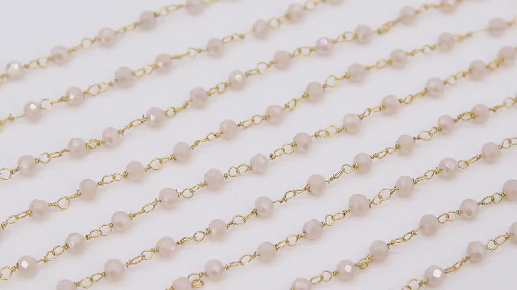 Linen White Gold Rosary Chain, 4 mm Chains for Jewelry CH #411, Wire Wrapped Beaded Crystal AB