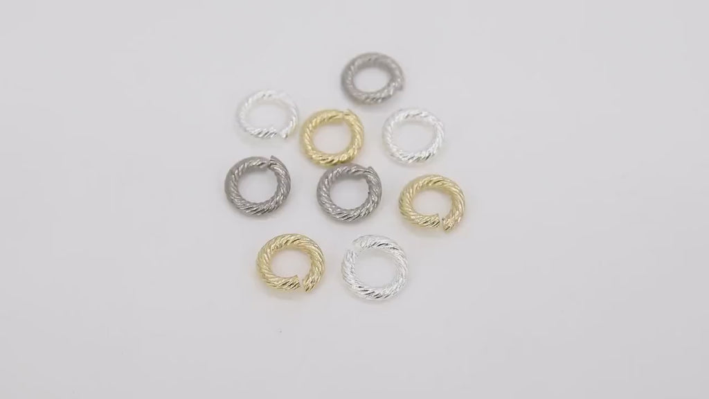 Stainless Steel Gold Jump Rings, 10 mm Open Twisted Bright Silver Ring #836, Large Textured 12 Gauge