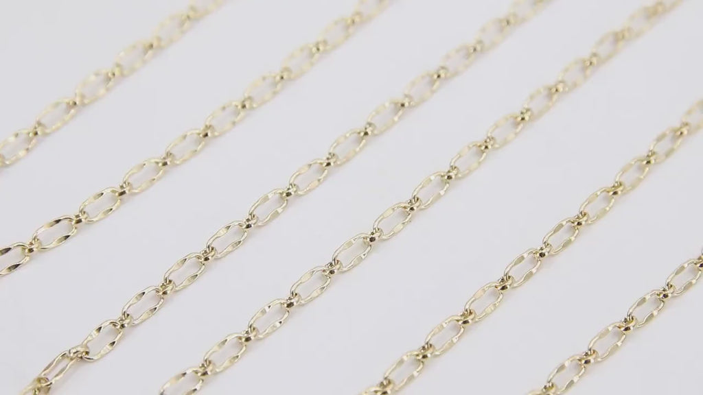 14 K Gold Filled Paper Clip Chains, 14 20 Elongated Nugget Sequin Chain CH #709, Unfinished Dapped Rectangle and Rolo