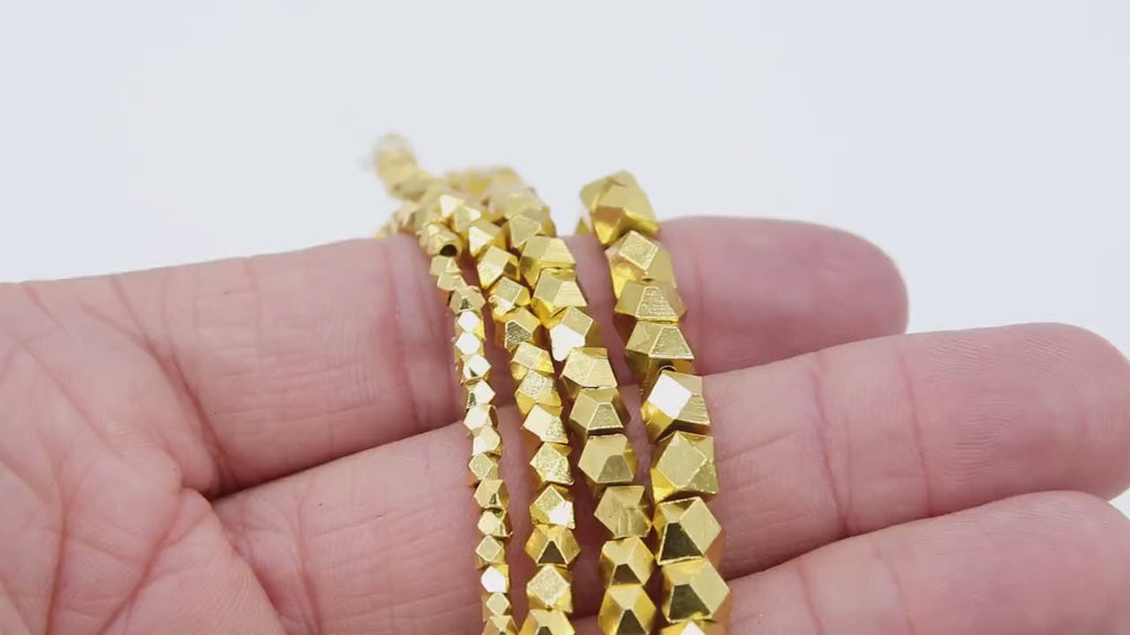 Brushed Gold Faceted Cube Beads, 20 Pc Hexagon Nugget Metal Beads #2978, 3 mm 4 mm 5 mm or 6 mm Spacers