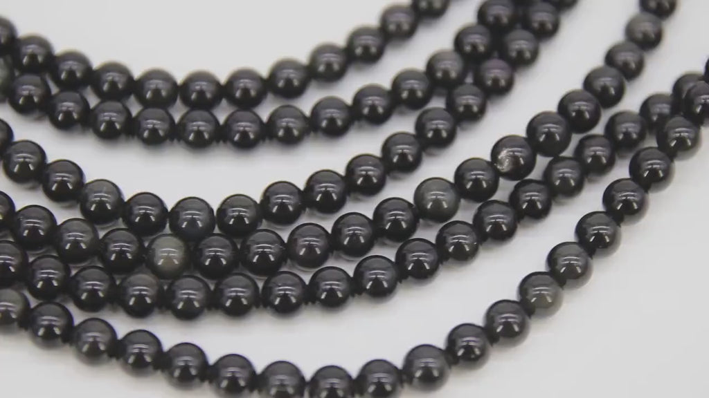 Natural Black Obsidian Beads, Smooth Shiny Round Black Beads BS# 85, sizes 6 mm 8 mm 10 mm