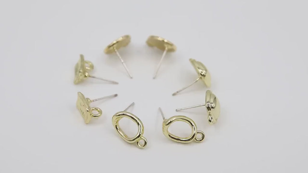 Gold Post Stud Earring Findings, 6 Pieces 10 mm Gold Plated Round or Square #3625, Rectangle Shaped Post Earrings