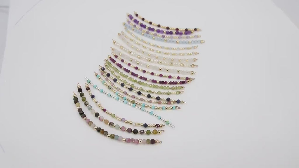 14 K Gold Filled Beaded Connectors, Long Bar Birthstone Connectors For Permanent Jewelry # 3600, Half Bracelet