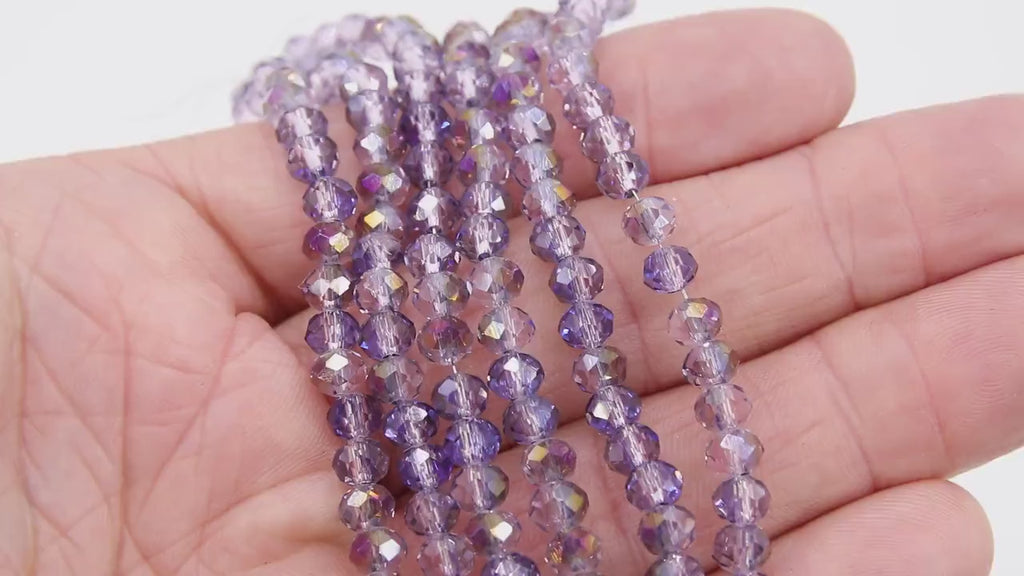 Lavender Pink AB Crystal Beads, Faceted Light Purple AB Rondelle Glass Bead BS #247, sizes 6 x 5 mm 17.5 inch Jewelry Strands
