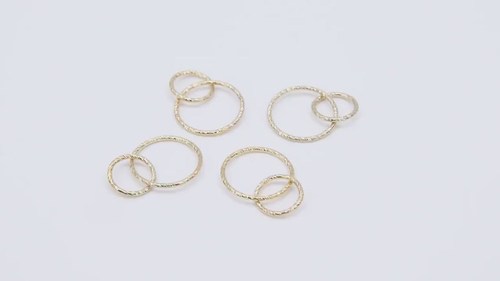 14 K Gold Filled Two Circle Links, 10 and 15 mm 925 Sterling Silver Hammered Interlocking Ring #2551, Textured Double Infinity Soldered Ring