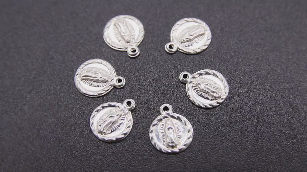 925 Silver Virgin Mary Charms, 14 mm Virgin Guadalupe # 896, Blessed Rosary Charms