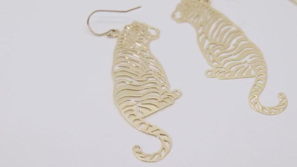 Gold Tiger Head Earrings, 14 K Gold Filled Hook Ear Wires AG #93, Dangle LSU Gameday Jewelry