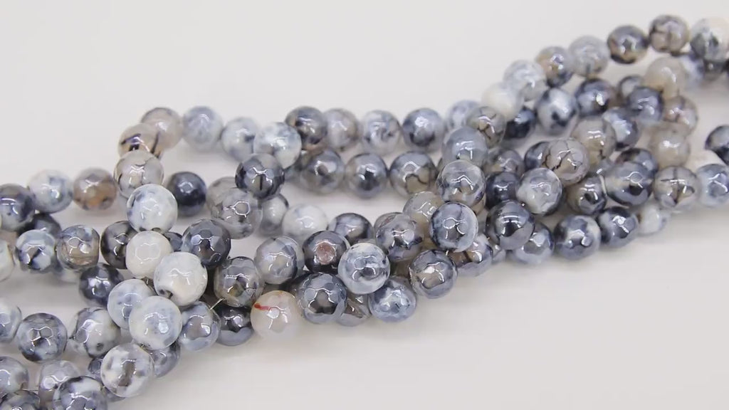 Electroplated Agate Beads, Faceted Black White Agate BS #218, Light Grey Pearlized Beads