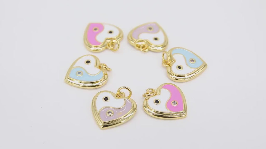Baby Blue and White Heart Charms, CZ Pave Yin Yang Heart Shape Enamel Charm #332, for Bracelet or Necklace Jewelry