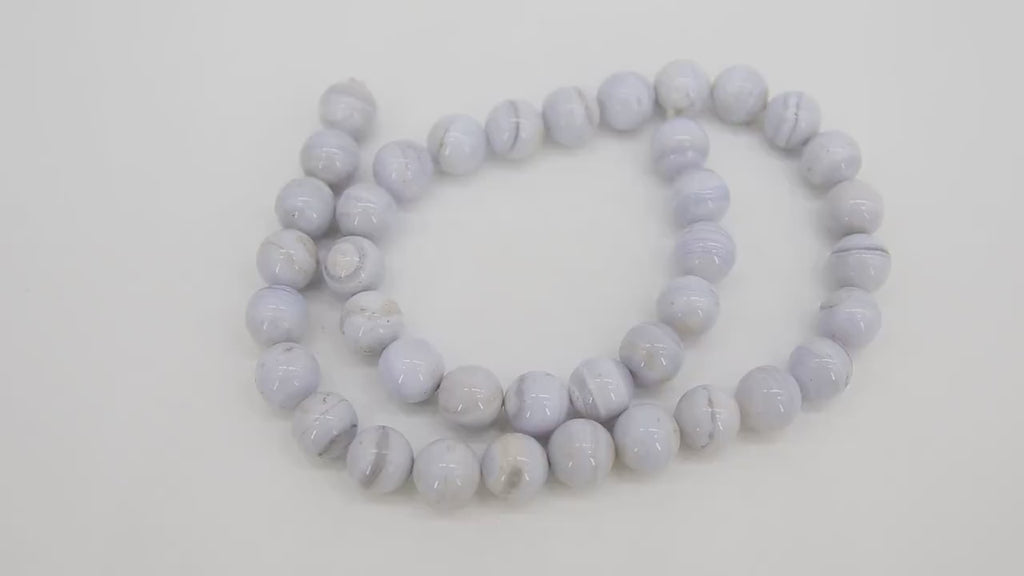 Natural Blue Lace Agate Beads, Smooth Round Light Blue and White Blended Beads BS #82, sizes in 10 mm 16 inch Strands