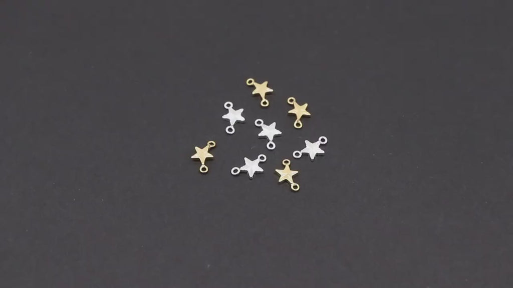 Gold Filled Star Connector, Sterling Silver Starburst Two Loop Links # 3669, 925 Sterling Silver Links