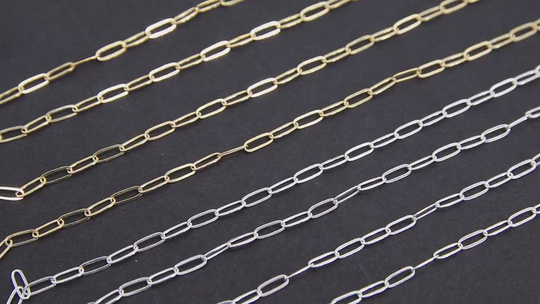 925 Sterling Silver Paperclip Chain, 5.2 mm 14 K Gold Filled Rectangle Drawn Chains CH# 853, Unfinished Oval Chains CH# 753