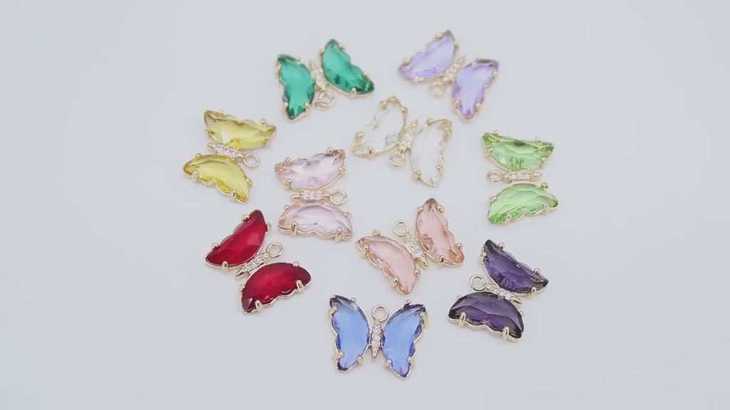 CZ Butterfly Crystal Charms, Gold Crystal Butterflies #2566-2581, Pink Aqua Blue Green Peach and Yellow