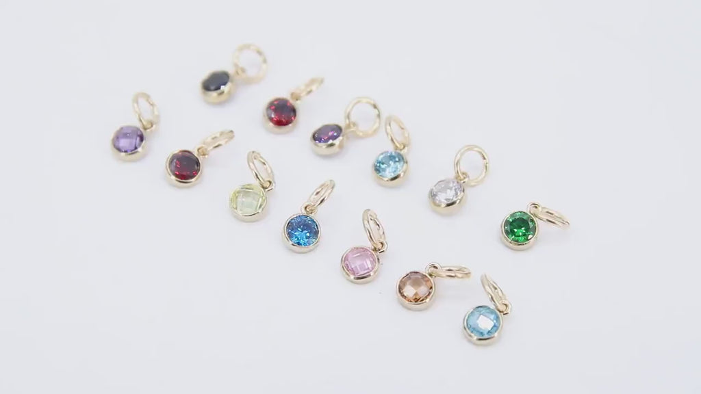 14 K Gold Filled CZ Charm, 4 mm Birthstone Round Charm with Jump Rings # 3237, Birthday Permanent Jewelry