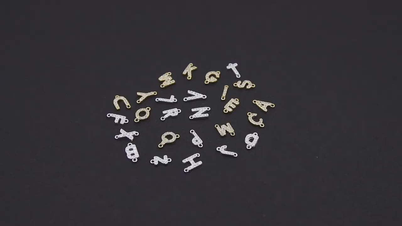 14 K Gold Filled CZ Letter Connectors, 7 mm 925 Sterling Silver Initial Links # 3375, Letter