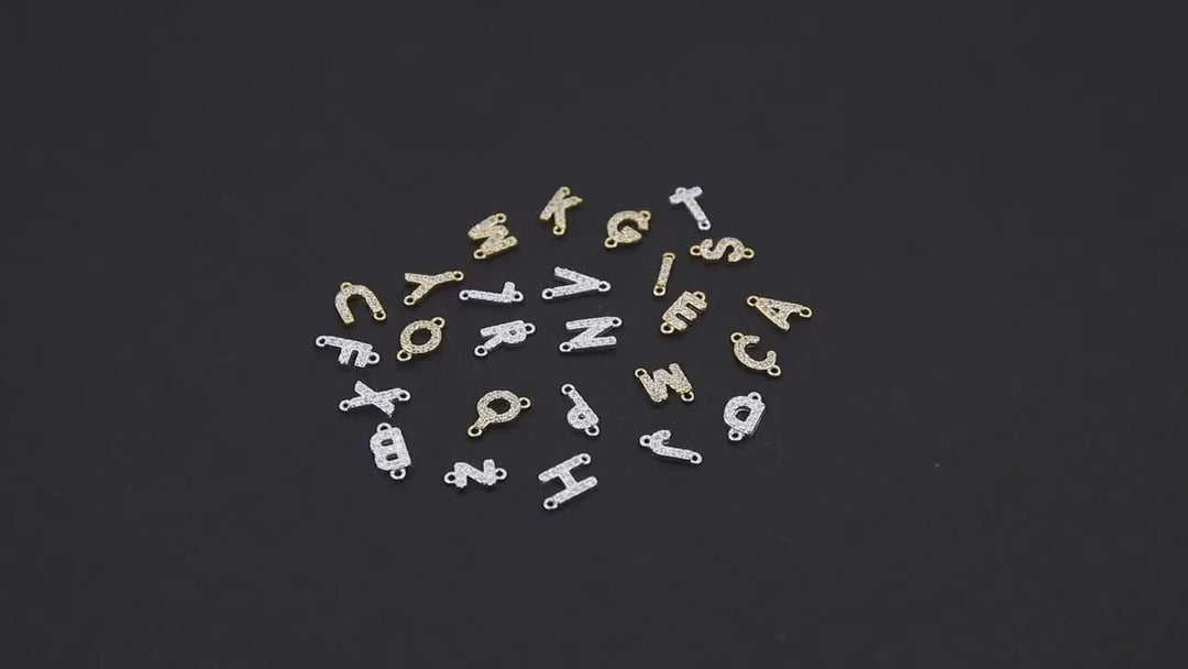 14 K Gold Filled CZ Letter Connectors, 7 mm 925 Sterling Silver Initial Links # 3375, Letter