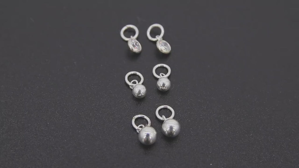 925 Sterling Silver Hoop Charms, Hooplet Dangle CZ Charms for Necklace # 2136, Ball Huggies or Bracelets