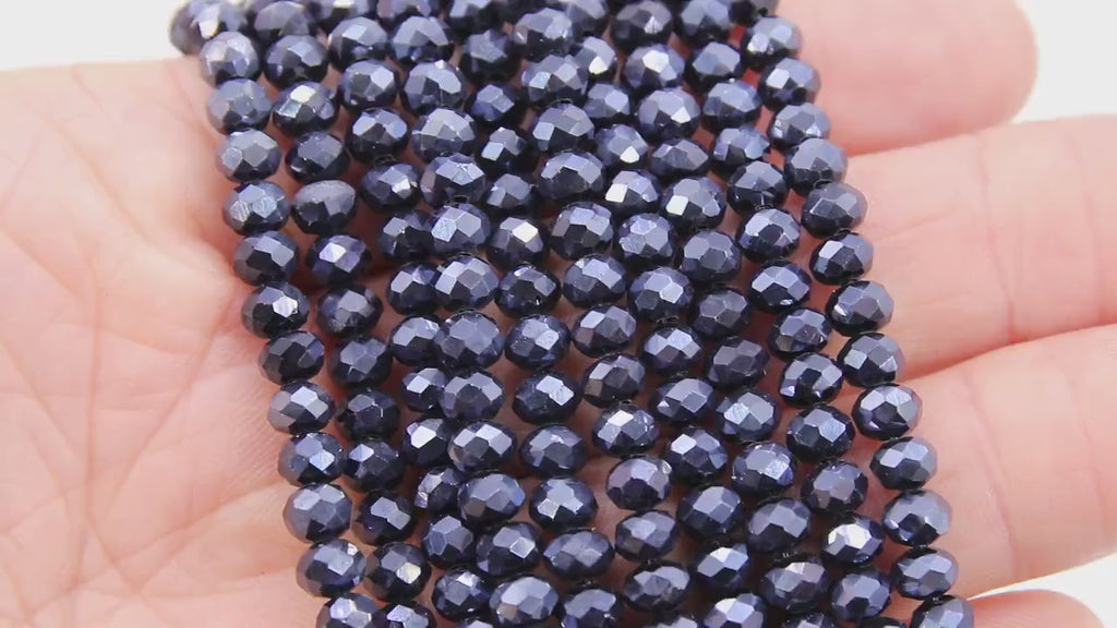 Black Electroplated AB Crystal Beads, 6 mm Faceted Faux Hematite AB Rondelle Glass Beads BS #246, 15.5 inch Jewelry Strands