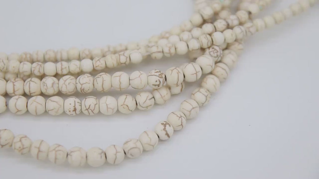 2 Strands White Turquoise Beads, Smooth Round White Beige Turquoise Beads BS #60, sizes in 4mm 6mm 8mm 10mm 15.3 inch Strands