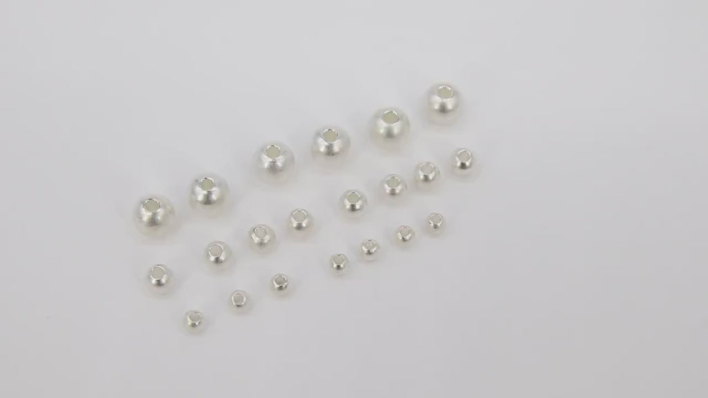 Matte Silver Plated Beads, 50 pc Smooth Seamless Beads, Round Metal #3042