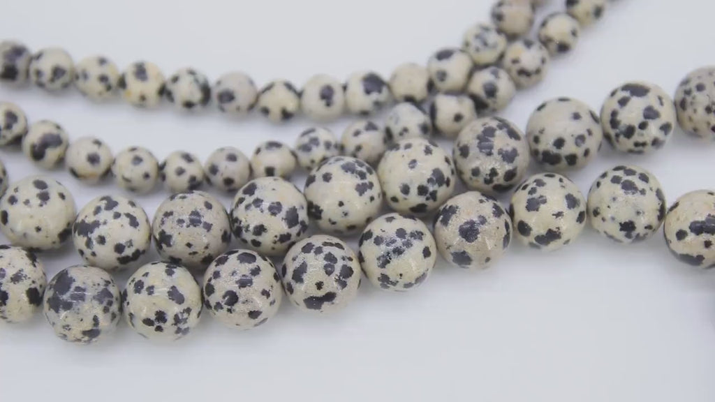 Natural Dalmatian Beads, Smooth Round Black and Beige Jasper Bead Blends BS #14, sizes in 6 mm or 10 mm 15.5 inch FULL Strands