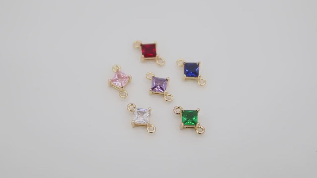 Gold Diamond Shape CZ Connectors, Earring Colorful Crystal Links #667, Clear Pink Blue Aqua Green Purple