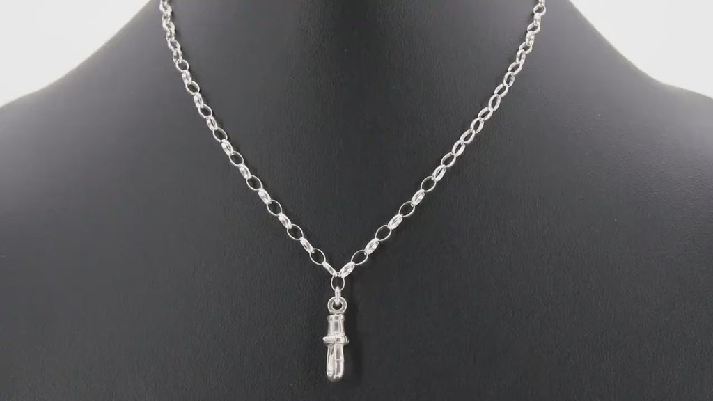 925 Sterling Silver Swivel Fob Rolo Necklace, Silver Oval Thick Rolo Chain Adjustable Choker #938, Charm Necklace