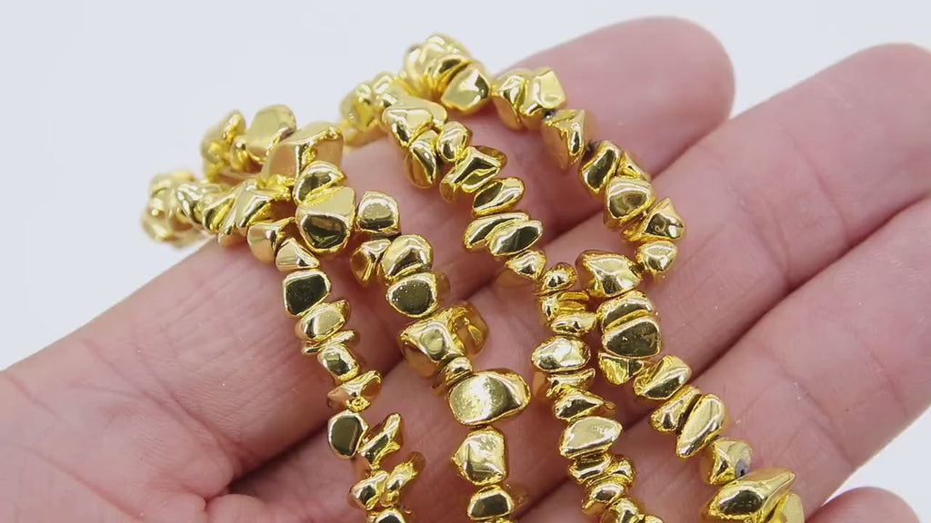 Gold Hematite Beads, Shimmery Polished Nugget Chip Non Magnetic Beads BS #196, sizes 4 mm 11 mm