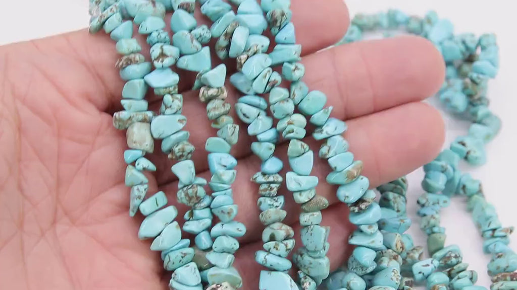 Blue Turquoise Beads, Shiny Aqua Blue Chips and Nugget Howlite White Beads BS #159, sizes 5-8 mm